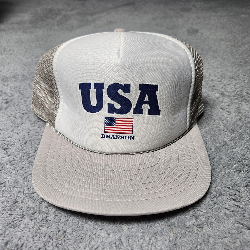 Unbranded Unisex OSFM Trucker Hat Tan USA Branson American Flag Mesh Snapback